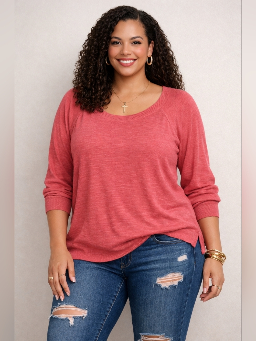 Sonoma Life + Style 3X Coral Pink 3/4 Sleeve Plus Size Top
